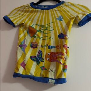 tonle Yellow Striped Kids Tee with Colorful Ocean & Kite Graphics